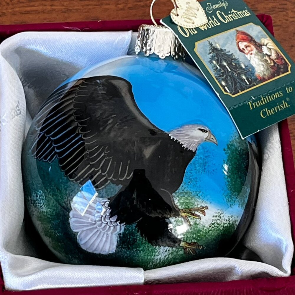 Merck Family's Old World Christmas Bald Eagle Inside Art Ball Ornament 3" 2001
